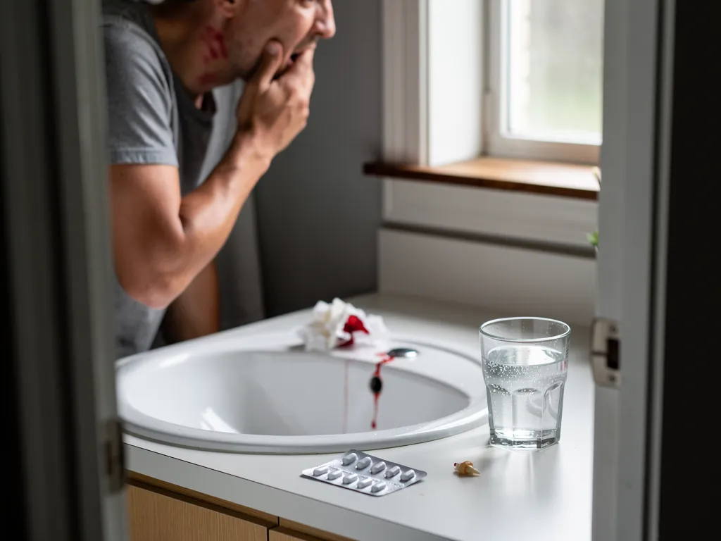 A man holding his mouth in pain.