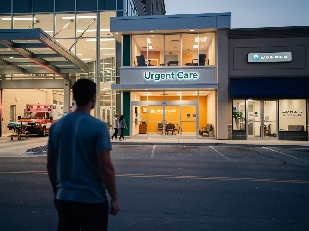 A man stands outside of an urgent care center.