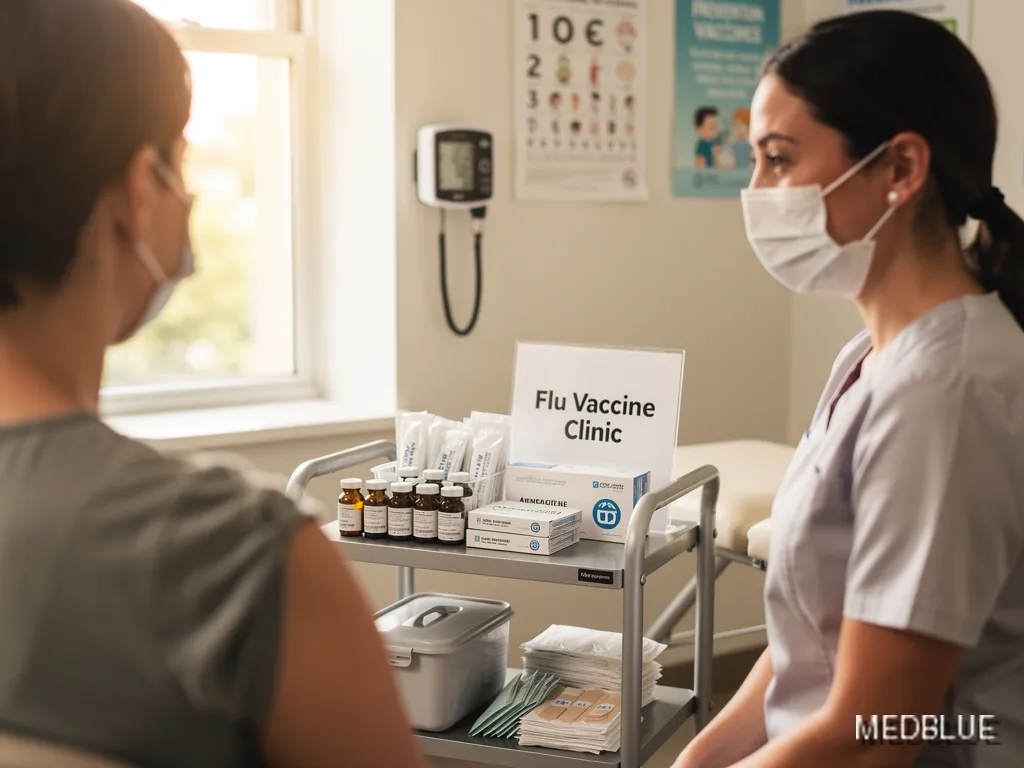 A patient getting ready for a shot at a flu clinic.