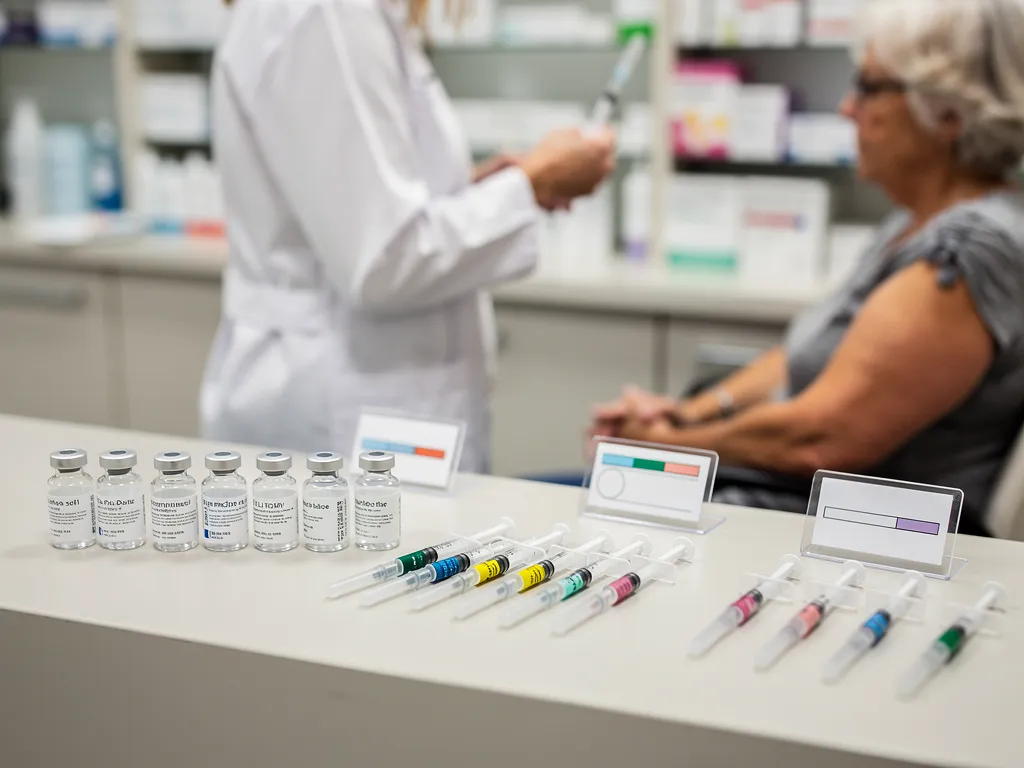 A woman is about to get a shot at a clinic.