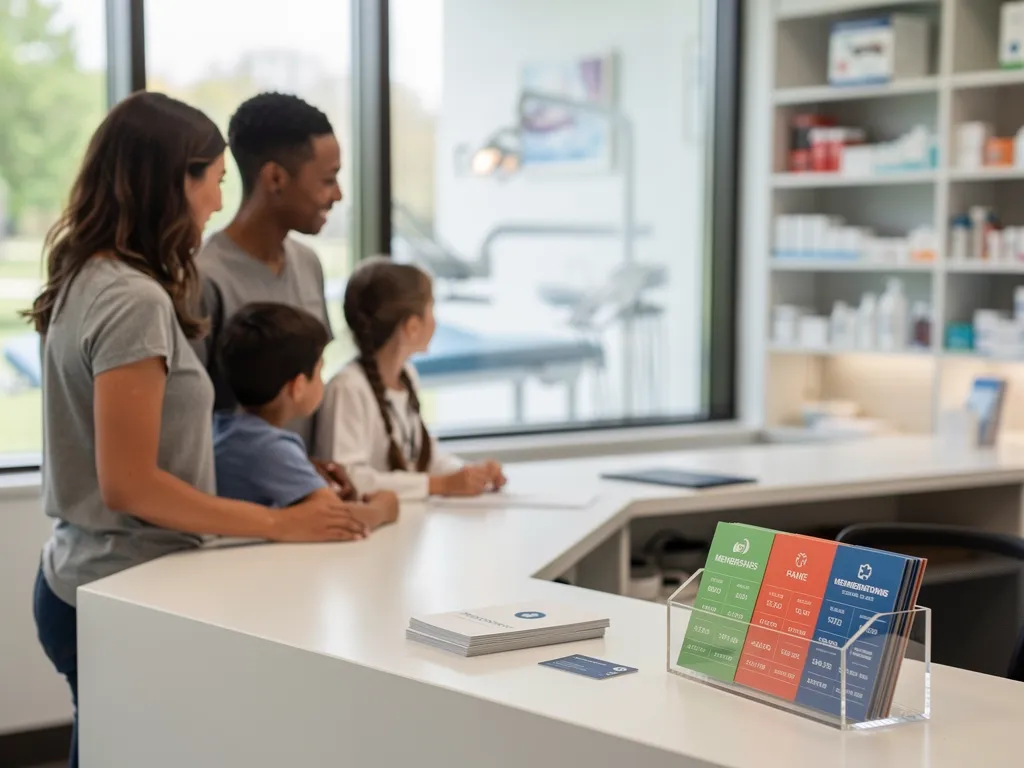 A family stands in a healthcare clinic.