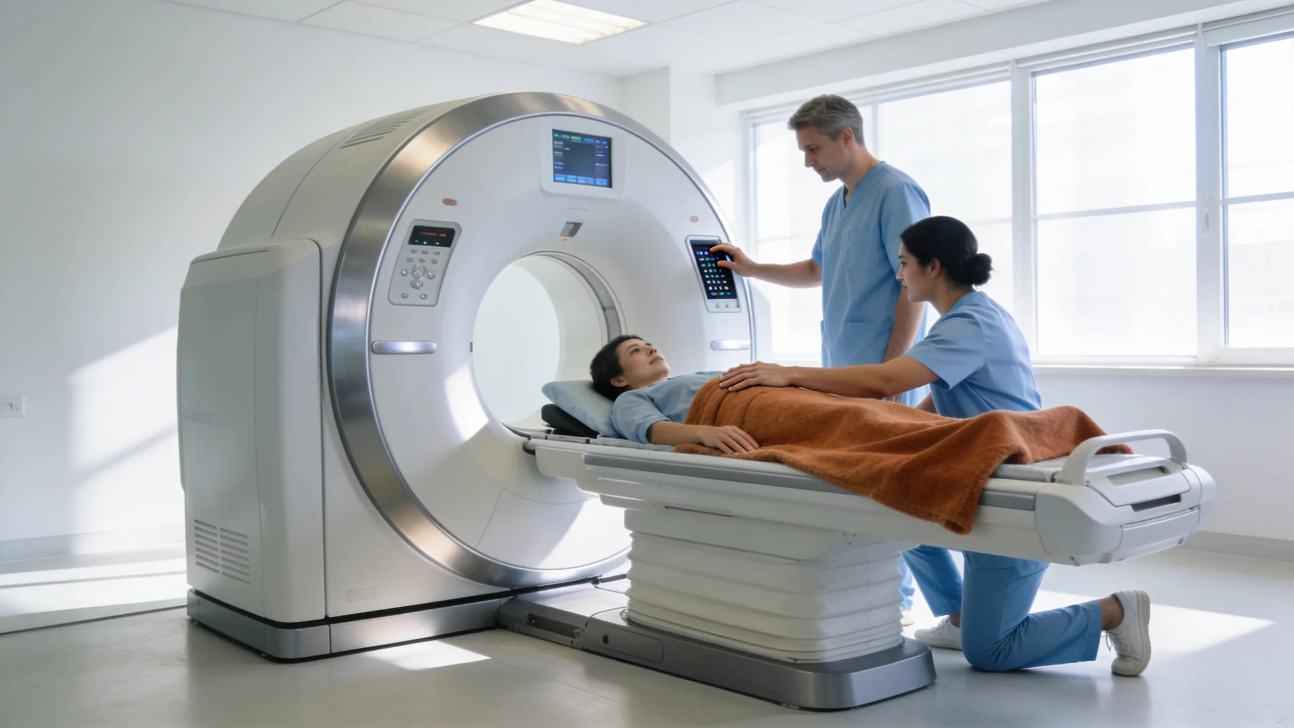 Modern MRI machine in a clean imaging center, representing healthcare technology