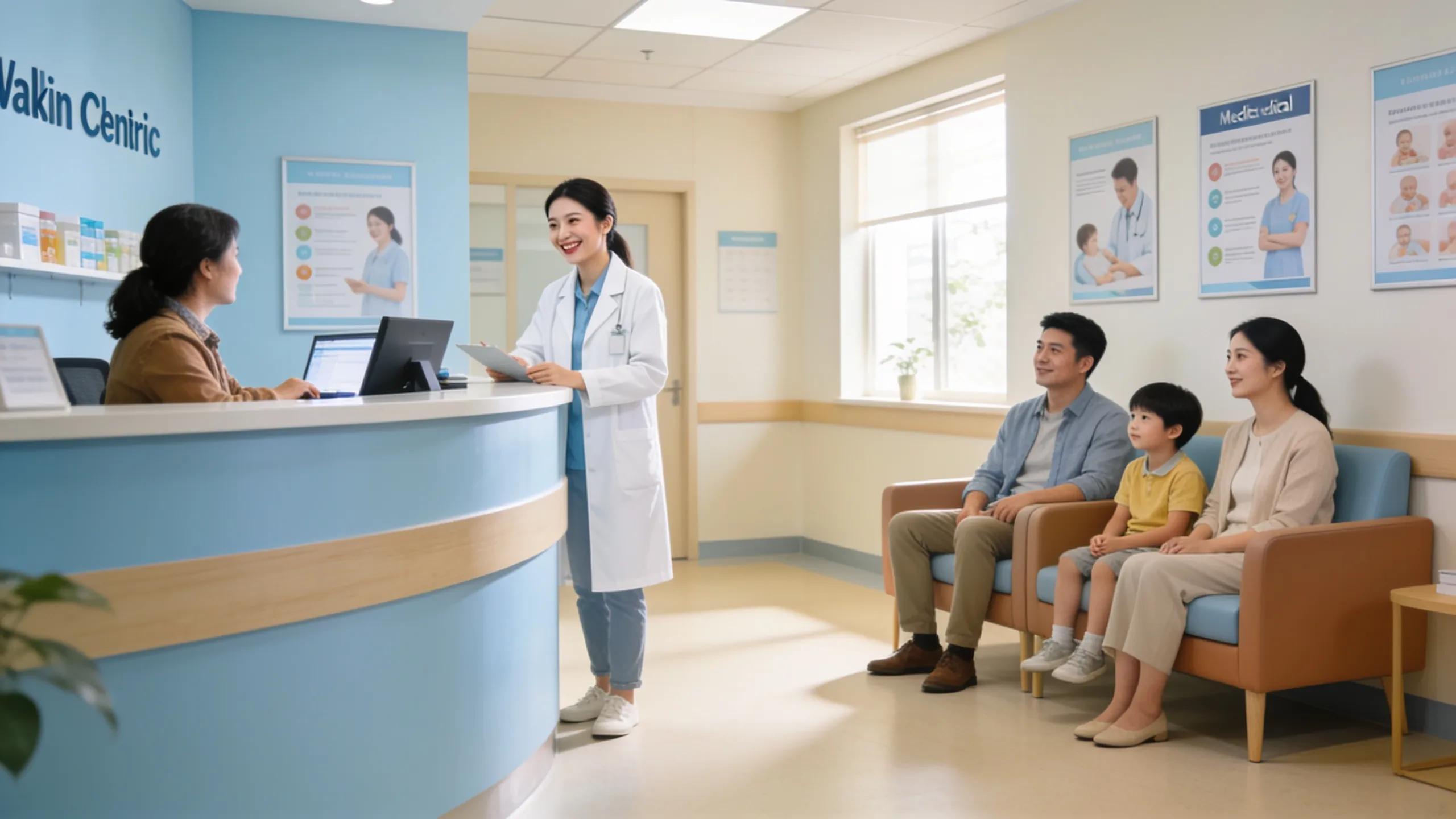 Interior view of a busy walk-in clinic waiting area highlighting patient interactions and healthcare accessibility