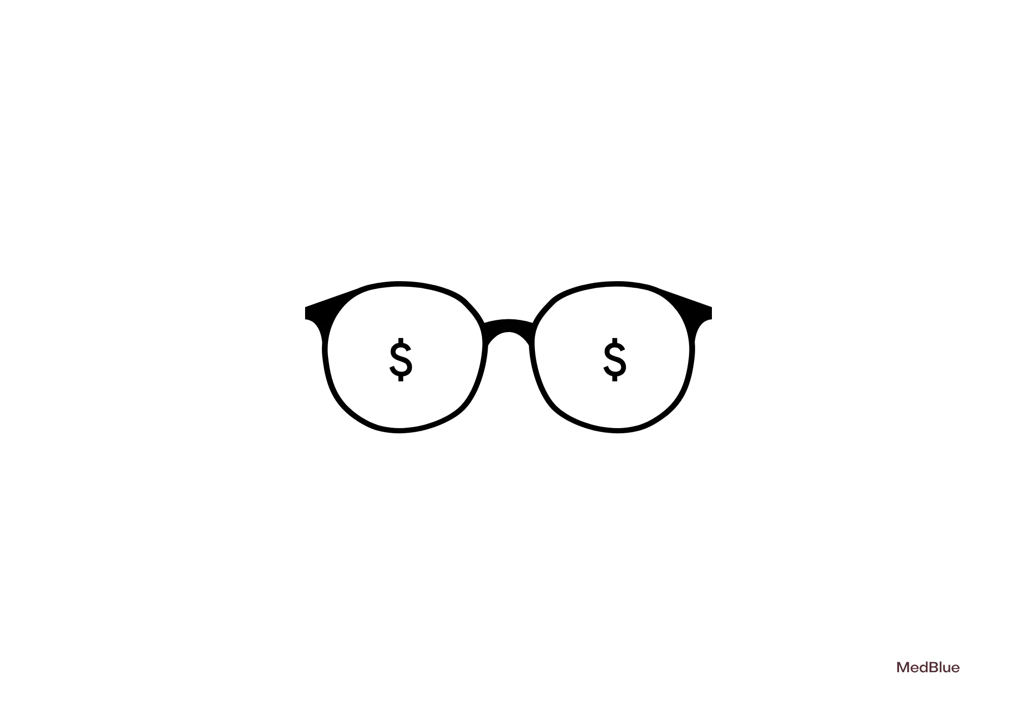 Eyeglasses with dollar signs in the eyeglass frame.