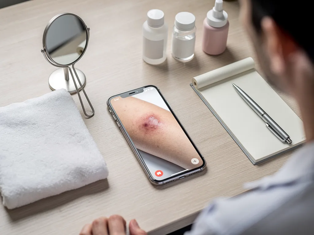 A man looking at his skin condition