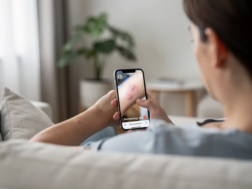 A man taking a picture of his skin condition with his phone.