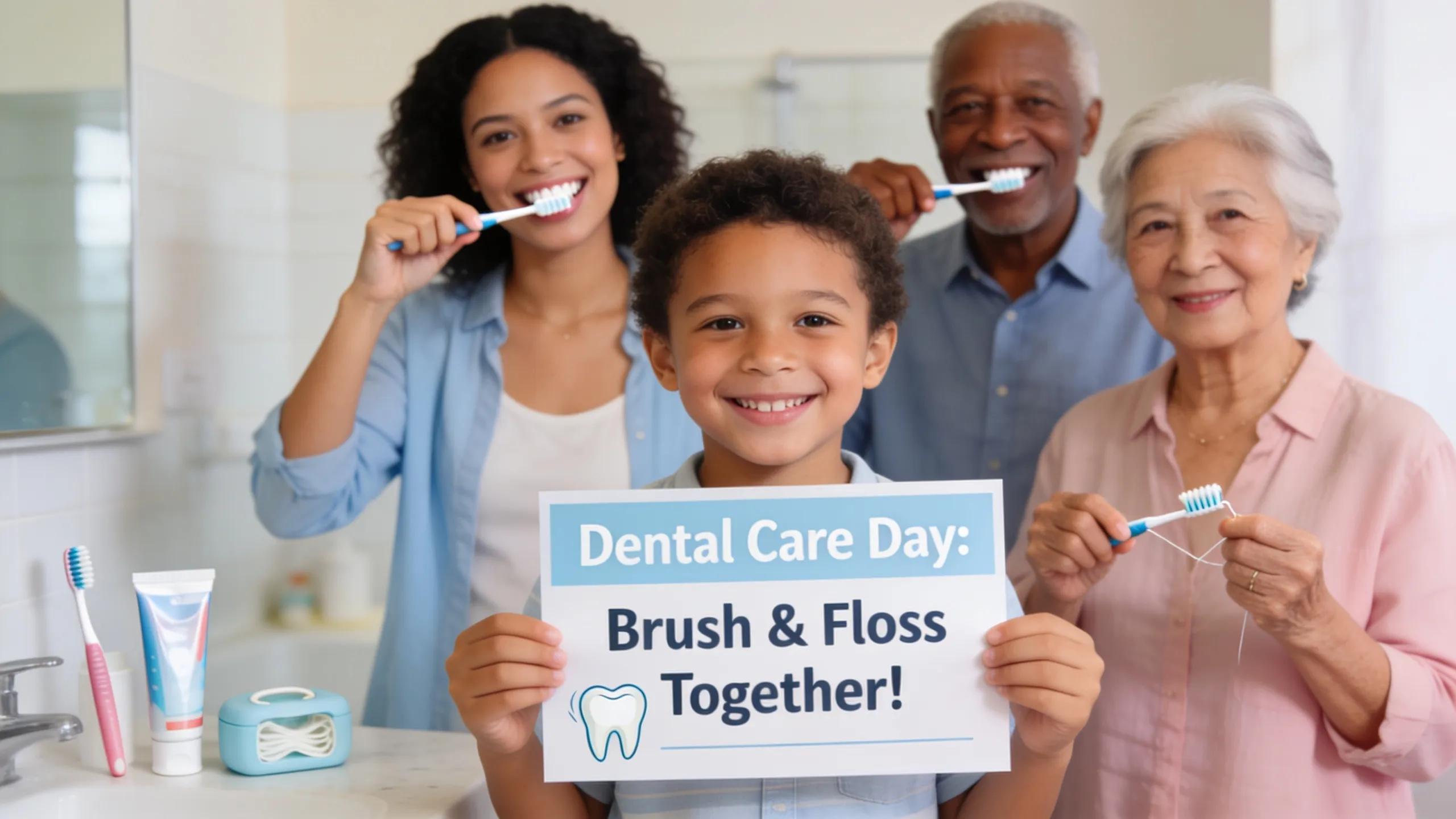 Diverse family happily engaging in dental care routine, emphasizing warmth and health