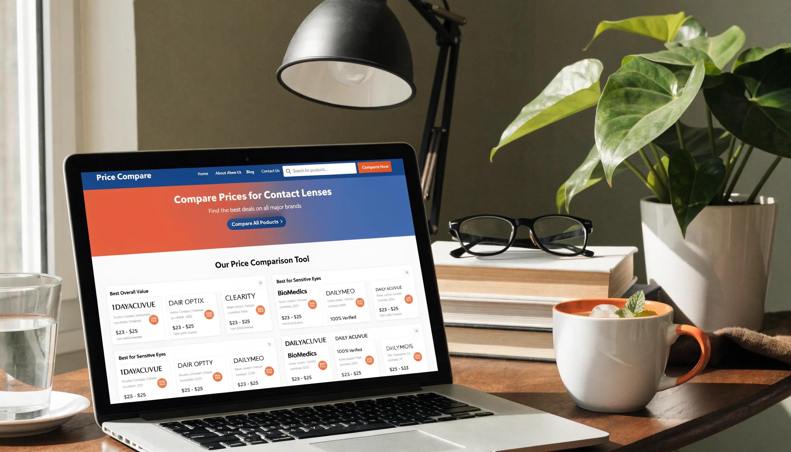 Close-up of a price comparison tool for online contact lenses