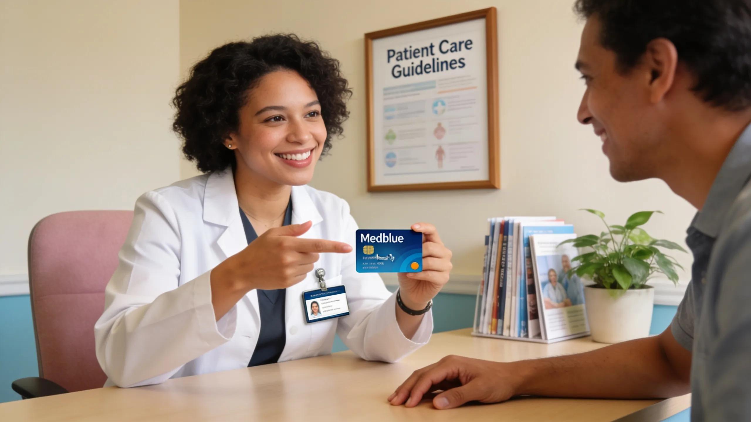 Healthcare professional assisting a patient with Medblue membership for imaging discounts