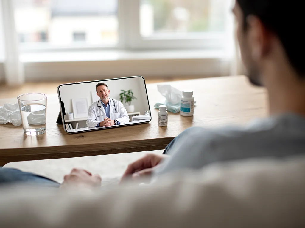 A patient consults with a doctor via video on his phone.